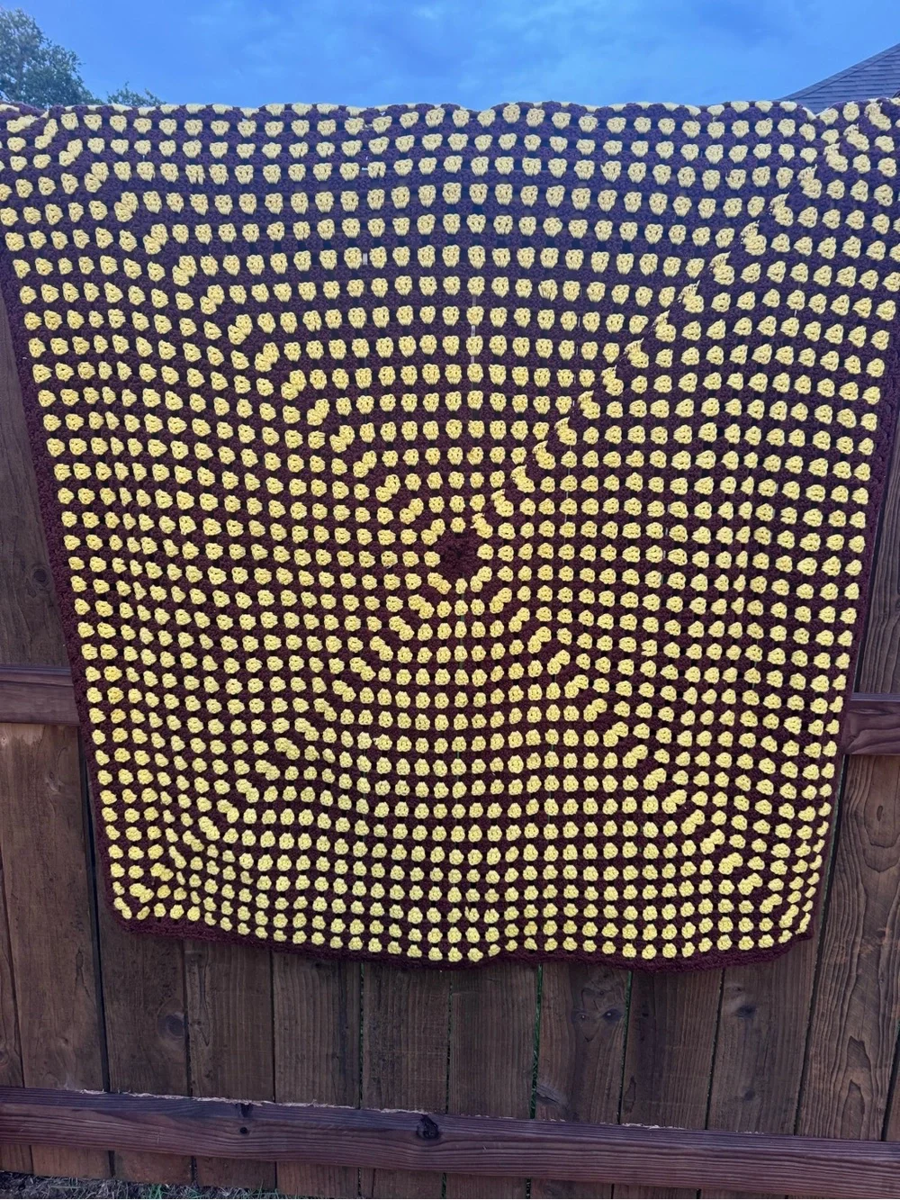 Handmade Crochet Granny Square Throw Blanket – Brown & Yellow – Approx. 50” x 50